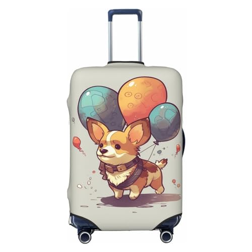 CSGJMYGS Reisegepäckhülle, elastisch, waschbar, modisch, kratzfest, Corgi, mit Ballon-Koffer-Schutz, passend für 45,7 - 81,3 cm große Gepäckstücke, Schwarz , XL