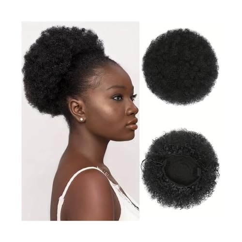 Haarteil Haargummi Lockige Afro-Puff-Pferdeschwanz-Verlängerungen, kurze synthetische Hochsteckfrisuren-Haarteile for einen natürlichen Look und Stil, Haar-Accessoires Haarverlängerung(8cun-1B-01)