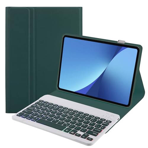 SUEEWE Tastatur Hülle für Lenovo Tab P11 (2nd Gen) 11,5" (TB350FU/TB350XU), TPU Rückseite Hülle mit 3 Bereich 7 Farbe Beleuchtete Abnehmbarer QWERTZ Tastatur, Dunkelgrün