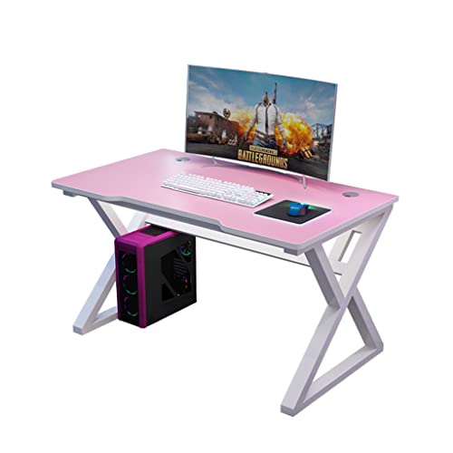 GYQTGBNH Schreibtisch, Ecktisch für das Home Office, I-förmiger Computertisch, extragroßer Heimschreibtisch, moderner ergonomischer PC-Laptop-Gamer-Tisch, Workstation, Pink-L 140 cm