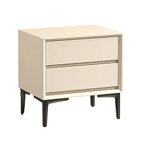 Nachttisch Nachtschrank Vintage minimalistischer Nachttisch aus Holz, einfarbig, Nachttisch mit Stauraum, Doppelschublade, großes Fassungsvermögen, Nachttischmöbel Nachtschränkchen(Beige,Groß)