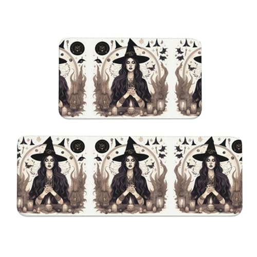 YQxwJL Magic Witch Witchcraft Bohemian Drawing Print Kitchen Rugs,Non Slip Kitchen Mat Set of 2, Comfort Standing Floor Mats for Kitchen, Office