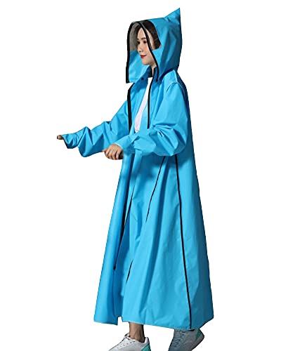 YOUCAI Damen Herren Extra Lange Regenjacke Regenponcho Regenbekleidung mit vollem Reißverschluss, Wiederverwendbar Einfarbig Regenmantel Funktionsjacke mit Kapuze und Elastische Ärmeln Blau XXL