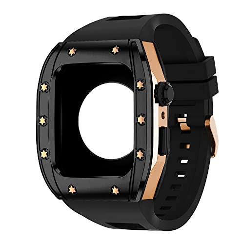 KANUZ Edelstahl-Gehäuse für Apple Watch 7er-Serie, 44 mm, 45 mm, Armbandzubehör, DIY-Modifikationsset, Abdeckung für iWatch 7, 6, SE, 5, 4 (Farbe: D, Größe: 44 mm für 6/5/4/SE)