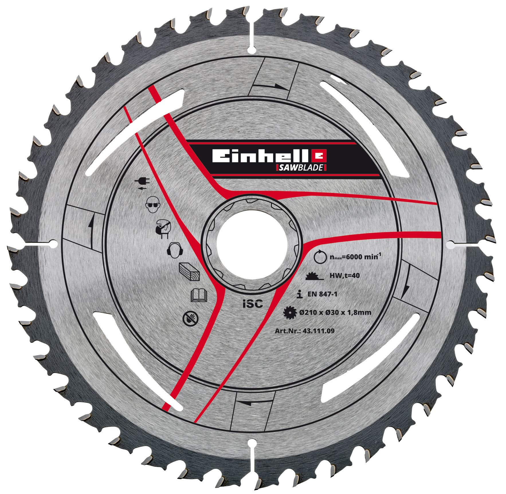 Original Einhell Hartmetall Dünnschnittblat (Stationäres-Sägen-Zubehör, 40 Zähne, max. Drehzahl 6000 min-1, Ø210 x Ø30 x 1,8 mm)