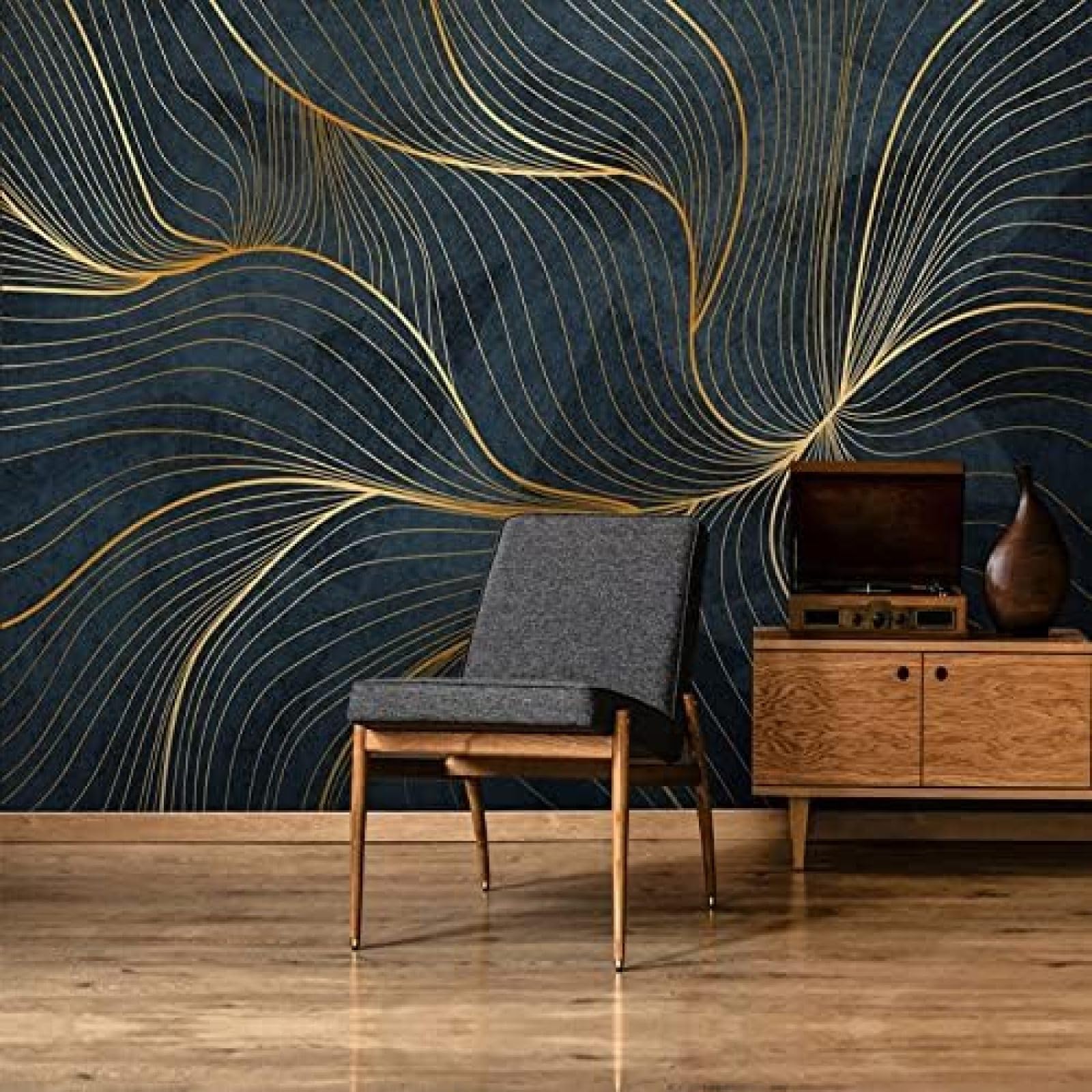 XLMING Luxuriöse Gold Geometrische Streifen Kunst 3D Tapete Wohnzimmer Sofa Schlafzimmer Esszimmer Home Dekoration Wand-200cm×140cm