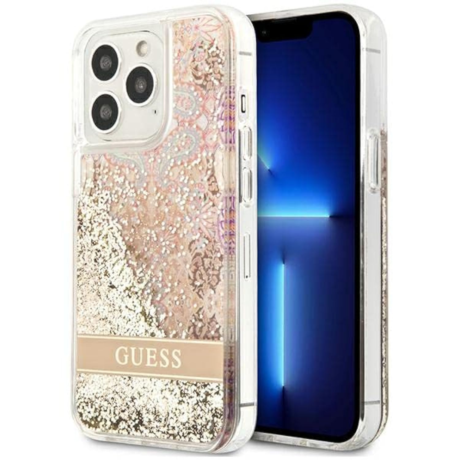 Guess GUHCP13LLFLSD Hülle für iPhone 13 Pro / 13 6,1" Gold hardcase Paisley Liqu