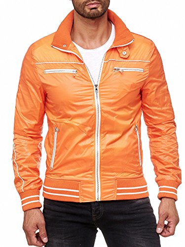 Cipo & Baxx Herren Übergangsjacke Nylon Reißverschluss Neonfarbe Windbreaker Jacke C-7211 Orange XXL