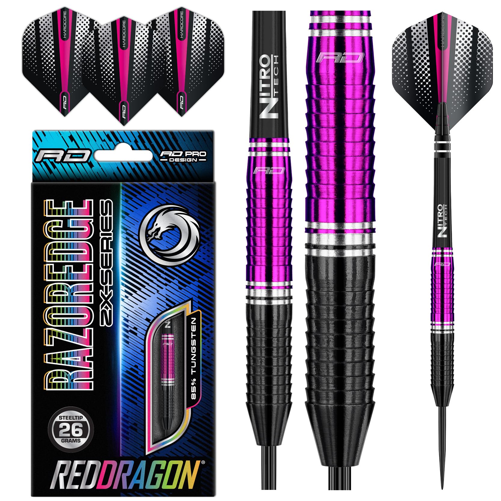 RED DRAGON Razor Edge ZX die Reihe Dartpfeile Tungsten Profi Steel Darts mit Flights und Schäfte (ZX-1, 26G)