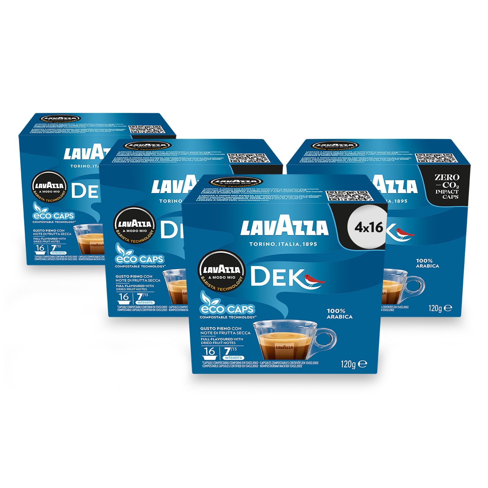 Lavazza A Modo Mio Espresso Dek Cremoso, Kaffee, Entkoffeiniert, Kaffeekapseln, Arabica, 64 Kapseln