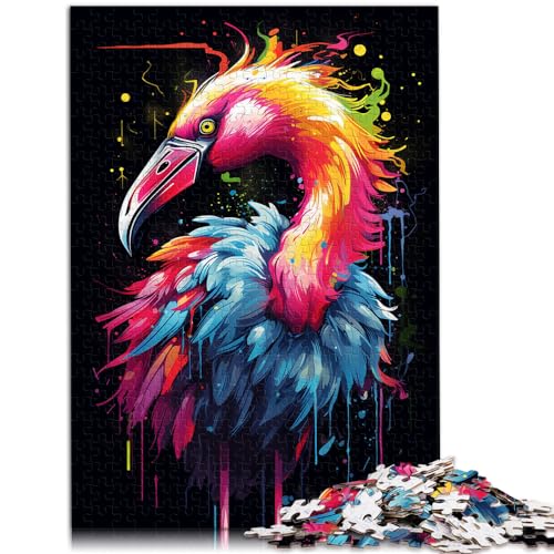 Puzzles für Psychedelic Flamingo, 1000 Puzzles für Erwachsene, Holzpuzzle, jedes Teil ist einzigartig – anspruchsvolles, unterhaltsames Familienspiel, 1000 Teile (50 x 75 cm)