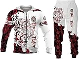 RIAAJ Herren Anzug Löwe Wolf 3D gedruckt Hoodie Hose Anzug Herren Herbst Freizeit Trainingsanzug Tiere (F5,M)