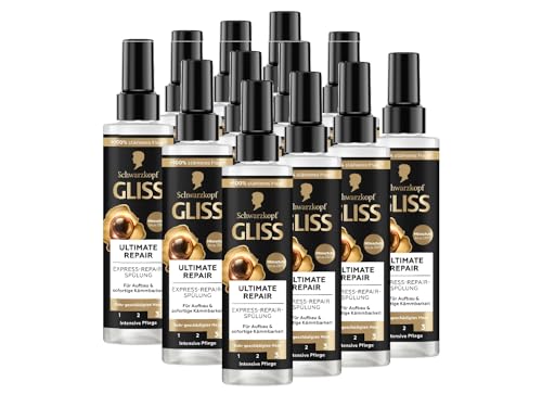 Gliss Express-Repair-Spülung Ultimate Repair (12x 200 ml), Haarspülung mit Keratin repariert extrem geschädigtes Haar, Pflegespülung mit Hitzeschutz bis zu 230 °C