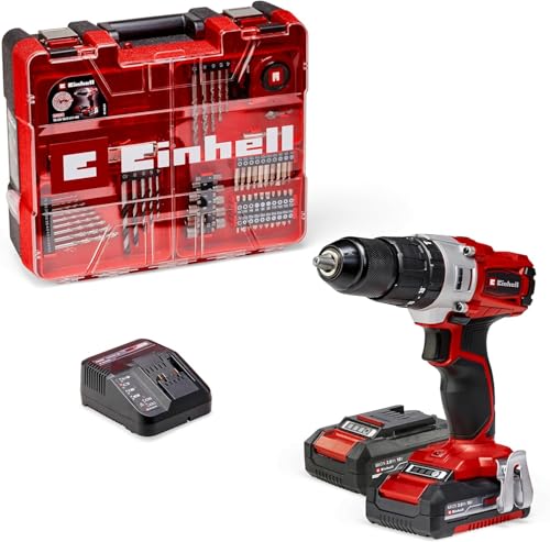 Einhell Akku-Schlagbohrschrauber TE-CD 18/2 Li-i +64 (2x2,0Ah) Power X-Change (Li-Ion, 18 V, 40 Nm, 2-Gang-Getriebe, inkl. 2x 2,0 Ah Akkus, Ladegerät, Koffer, 64-tlg. Zubehör-Set)