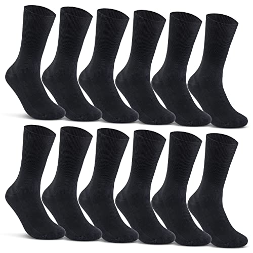 12 Paar Socken ohne Gummidruck 100% Baumwolle Gesundheitssocken Damen & Herren (35-38, Schwarz)