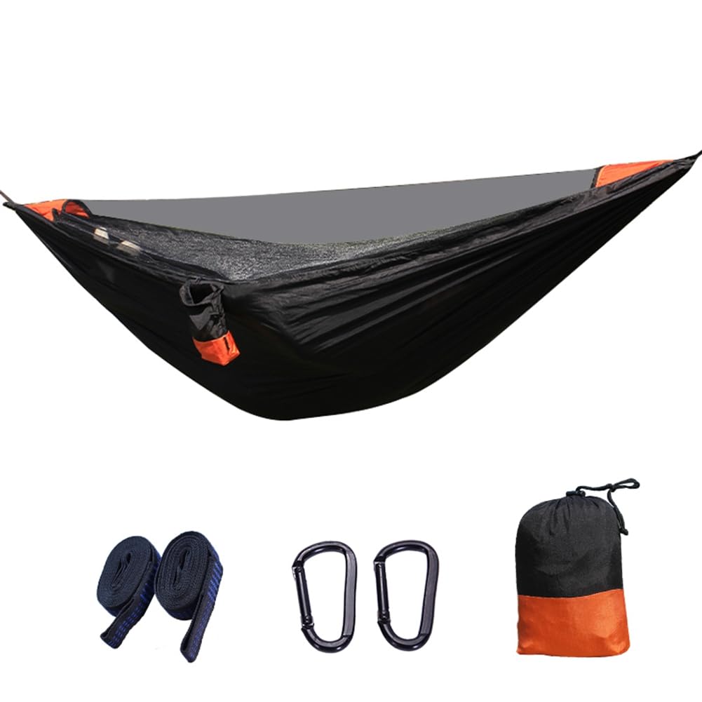 Kiudduy Automatische, Schnell zu Öffnende, Elastische Moskitonetz-Hängematte für Outdoor-Camping, Anti-Moskitonetz-Hängematte, Schwarz + Orange