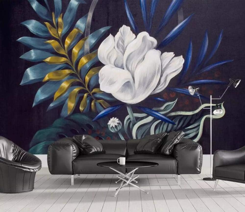 Blattgold Weiße Blumen 3D Tapete Poster Restaurant Schlafzimmer Wohnzimmer Sofa TV Dekorative Wand-200cm×140cm