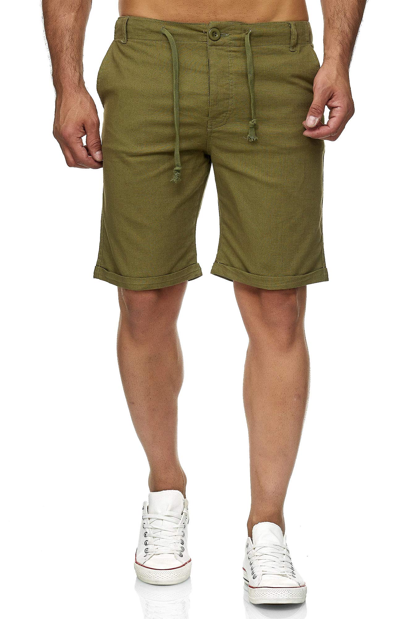 Reslad Leinenhose Kurze Hose Herren Leinen-Shorts lässige Männer Freizeithose Strandhose Stoffhose Sommer-Shorts RS-3002 Khaki M