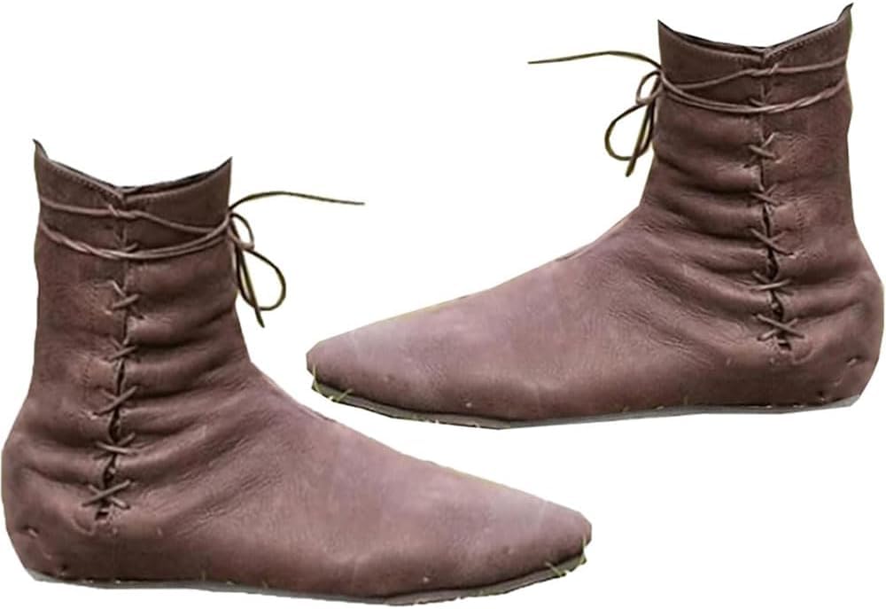 Mittelalterliche Piratenstiefel aus PU-Leder, Wikinger, Cosplay, Krieger, Ritter, Schnürstiefel, Renaissance, Flache Stiefeletten für Erwachsene und Kinder, Schwarz, 43 EU