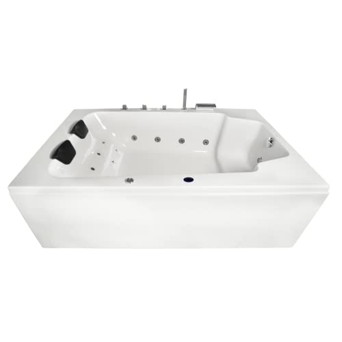 Basera® BASIC Indoor Whirlpool Badewanne XXL Milos 190 x 120 cm für 2 Personen mit 16 Massagedüsen, Wasserfall, LED-Ambiente