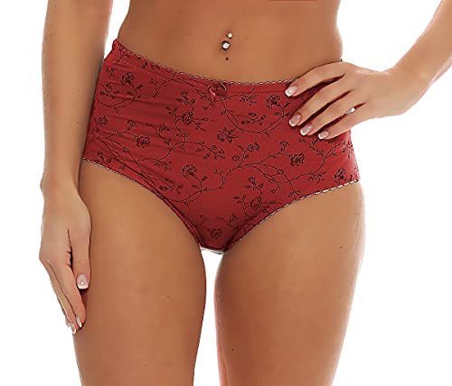 Cocain underwear 4 Stück modische Microfaser Taillen-Slips Uni rot mit Streublümchen und Kleiner Schleife - Leichter Shape-Effekt - Grösse 44-46