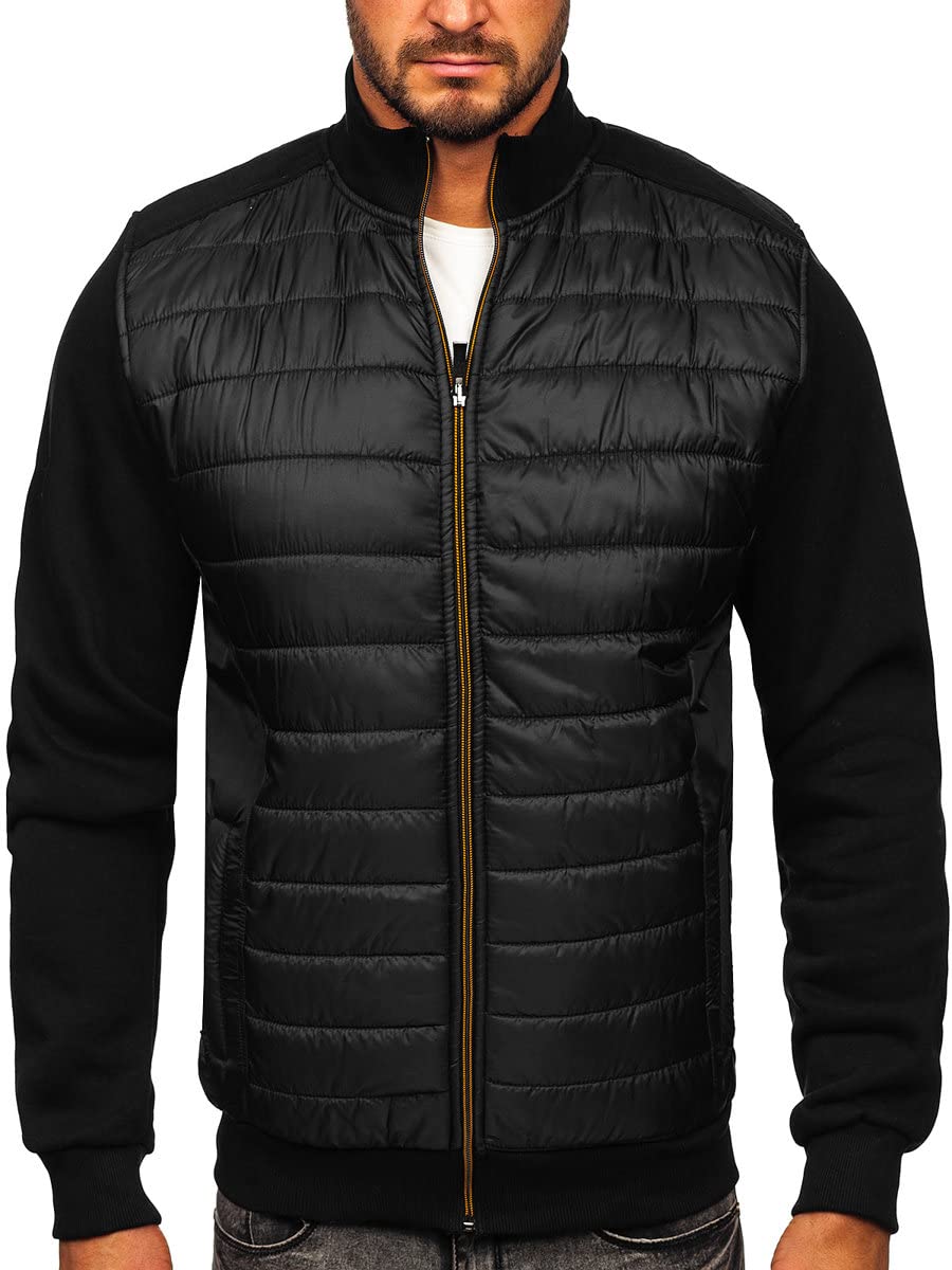 BOLF Herren Übergangsjacke Steppjacke Hybridjacke mit Stehkragen Daunenjacke Thermojacke Sportjacke Wärme Leichte Freizeit Sport Outdoor Casual Style 146307 Schwarz 3XL [4D4]