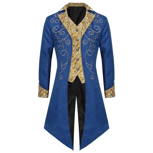 WANGTIANXUE Smoking Herren Mittelalter Kleidung Steampunk Gothic Frack Mantel Faschingskostüme Männer Renaissance Retro Blumenstickerei Revers Jacke Mantel Halloween Vampir Karneval Cosplay Costume