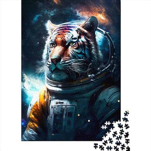 Astronauten-Tiger-Holzpuzzle für Erwachsene und Jugendliche von Adult Jigsaw Puzzles 1000 Teile für anspruchsvolles Puzzlespiel und Familienspiel 29,53 x 19,69 Zoll