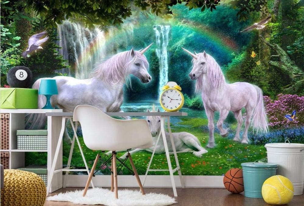 Grüner Wald Regenbogengras Weißes Pferd 3D Tapete Poster Restaurant Schlafzimmer Wohnzimmer Sofa TV Dekorative Wand-400cm×280cm