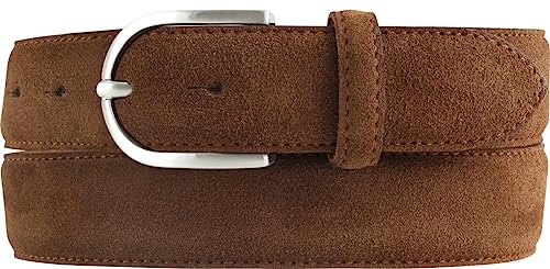 BELTINGER Damen-Gürtel aus Veloursleder 3,5 cm | Velour-Ledergürtel für Damen 35mm | Wildleder-Gürtel mit runder Gürtelschließe | Tabac 85cm