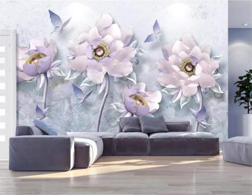 Geprägte Lila Blume Schmetterling 3D Tapete Poster Restaurant Schlafzimmer Wohnzimmer Sofa TV Dekorative Wand-150cm×105cm