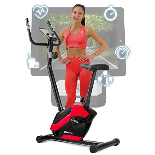 Hop-Sport HS-045H EOS Heimtrainer Fahrrad für Zuhause - kompaktes Fitnessbike mit Pulssensoren und Tablethalterung - Fitnessfahhrad mit Trainingscomputer für EIN max. Nutzergewicht von 120kg Rot