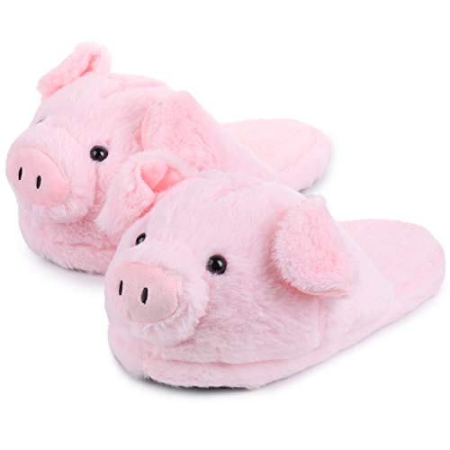 Katara Schwein Hausschuhe Kuschelige Plüsch-Latschen für Damen Herren Erwachsene Kinder als Geschenk, offene Pantoffeln 28cm EU Einheitsgröße 36-44, Pink