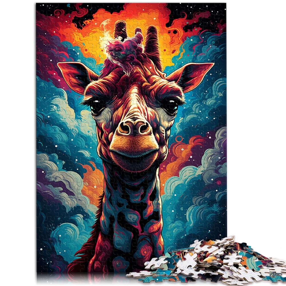 Puzzlespiel „Bunte psychedelische Galaxie-Giraffe“, 1000-teiliges Puzzle für Erwachsene, Holzpuzzle ganze Familie und die 1000 Teile (50 x 75 cm)