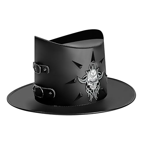 LARUISEE Gothic Knight Zylinder Hut Steampunk Hut Punk Magier Hut mit Totenkopf Erwachsene Unisex Kostüm Kappe Halloween Zubehör Kostüm Hut für Erwachsene Damen Herren