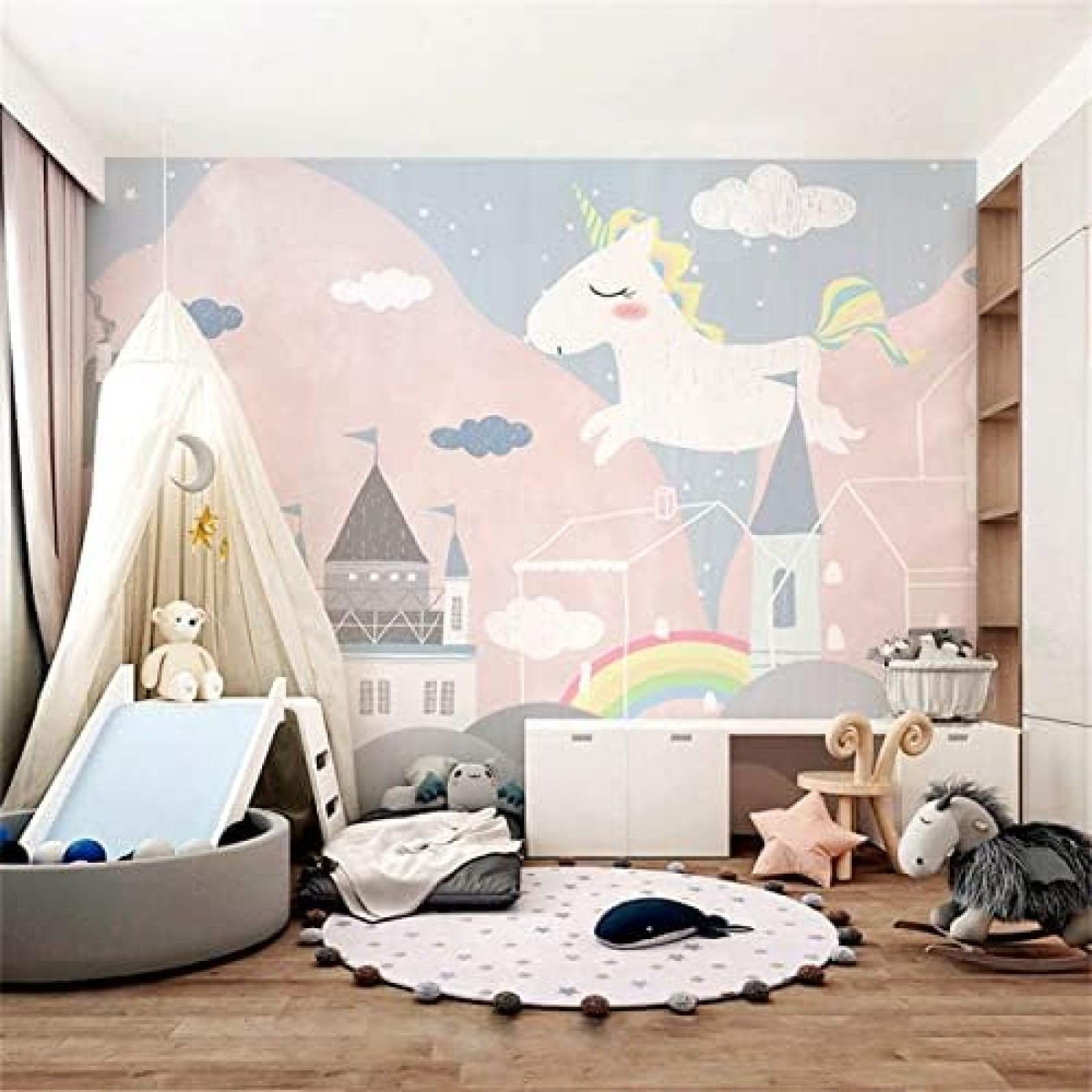 XLMING Cartoon Rosa Pony Kinderzimmer Gemütlich 3D Tapete Wohnzimmer Sofa Schlafzimmer Esszimmer Home Dekoration Wand-250cm×170cm