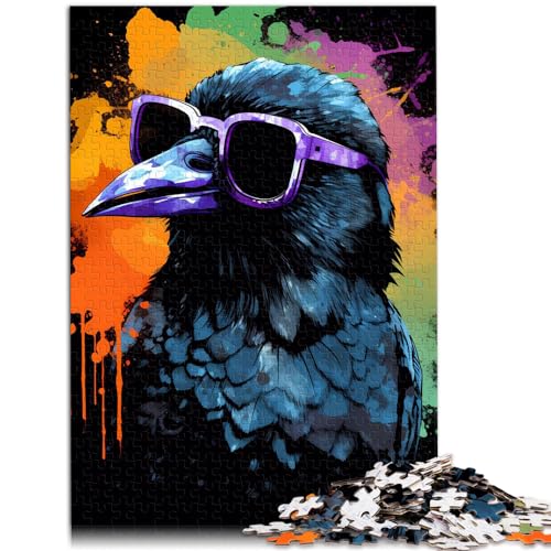 Spielzeug-Puzzle Krähe mit Sonnenbrille Rabe Puzzles für Erwachsene 1000 Teile Holzpuzzle Lernspielzeug Schwierige schwere Puzzles für Frauen Männer (50x75cm)