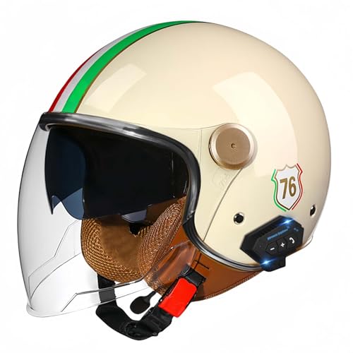 Motorradhelm, Offener Halbhelm Mit Sonnenblende, Retro-Vintage-Stil, Motorradhelm Für Jugendliche, Männer Und Frauen, DOT/ECE-Geprüft F,M57-58CM