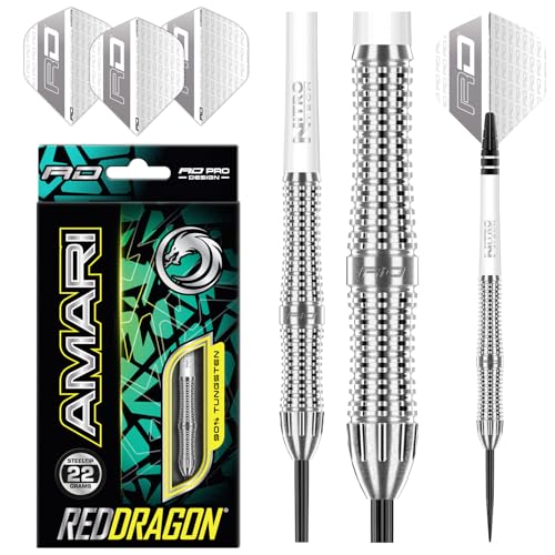 RED DRAGON Amari - 22 Gram Tungsten Wolfram Professional Darts Set mit Flights and Nitrotech Shafts (Stems)