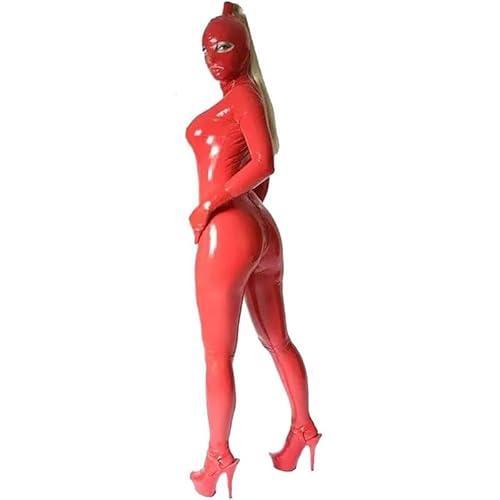 MAUXpIAO Rote Latexkleidung Cross-Dressing All Inclusive Latex-Overall Strumpfhose Zurückhaltender Latex-Catsuit Gummi-Damen-Ganzkörperanzüge Sexy Latex-Fetisch-Catsuit Ganzkörperanzug Korsetthaube de