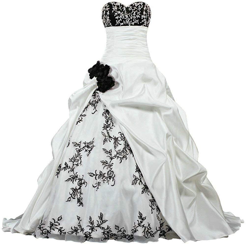 Zorayi Damen Elegante Kapelle Zug Prinzessin Ballkleid Brautkleid Hochzeitskleider Elfenbein & Schwarz Größe 48