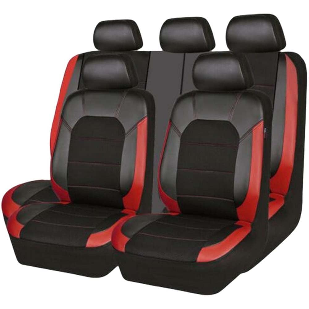 BEROZA 9 Stück Auto Sitzbezüge für FIAT Bravo 2008 2009 2010 2011 2012, Sitzbezügesets PU Leder Allwetter Atmungsaktiv Verschleißfest Auto Zubehör,D