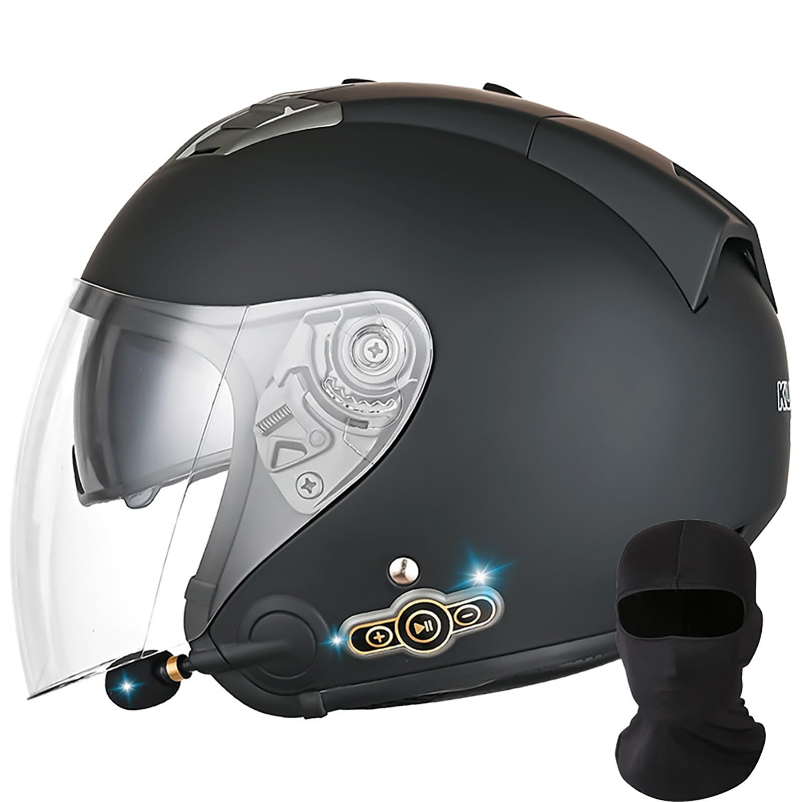 Jet-Motorradhelm, Bluetooth-Motorrad-Halbhelm Mit Doppelter Sonnenblende, Roller, Chopper, Skateboard, Radfahren, Jugendliche, Männer, Frauen, DOT/ECE-Zugelassener Sporthelm A,L 59-60 cm