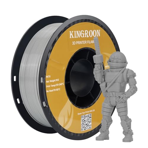 Kingroon Filament, Solid Grey 1,75 mm PETG, 3D-Drucker-Filament PETG, Maßgenauigkeit +/- 0,03 mm, 1 kg Spule, 3D-Druck-Filament für 3D-Drucker