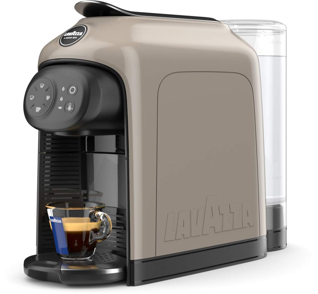 Lavazza, A Modo Mio Idola, Kaffee-Kapselmaschine, Kompatibel mit A Modo Mio-Kapseln, Leise, Verstellbarer Tassenrost & 1,1-Liter-Tank, mit Abschaltautomatik, 1500 W, 220-240 V AC, 50-60 Hz, Beige/Grau