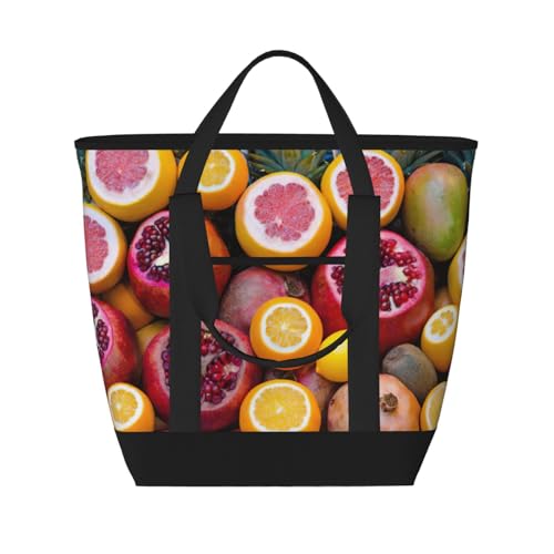 YQxwJL Tragetasche mit Obstbild-Druck, große Kapazität, isolierte Lunchtasche, wiederverwendbare Einkaufstasche mit Reißverschluss für Damen und Herren