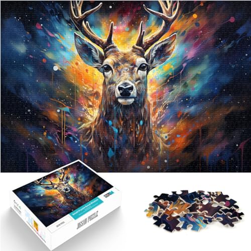 Puzzle für Fantasie, bunter Sternenhimmel, Elch, Puzzle 1000 Teile, Holzpuzzle, Familienspiele, Weihnachts- und Geburtstagsgeschenke, 1000 Teile (50 x 75 cm)