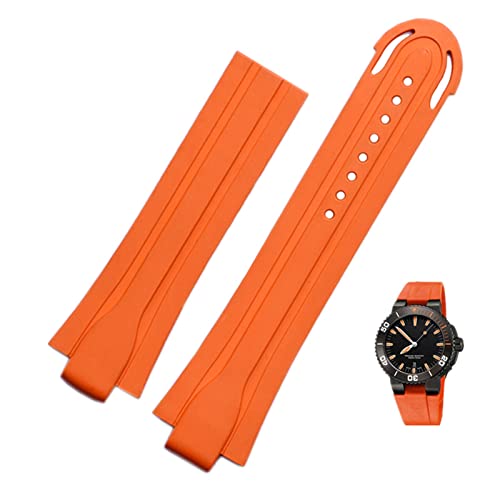 SCRUBY 24mm * 12mm Lug End Gummi Wasserdichtes Armband Für Oris Armband Silikon-uhrenarmband Edelstahl Faltschließe(Orange-No buckle)