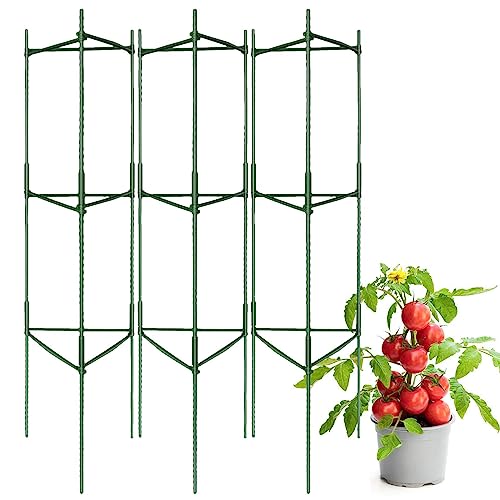 Tomatenstützkäfig – Tomatenstützgitter 3 Stück, robust, montierte Tomatenpfahl-Stützpfähle, Tomatenstützgitter, Gemüse-Rankgitter für