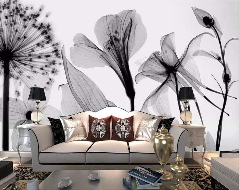 Schwarzer Und Weißer Löwenzahn Schwarze Und Weiße Blume 3D Tapete Poster Restaurant Schlafzimmer Wohnzimmer Sofa TV Dekorative Wand-300cm×210cm